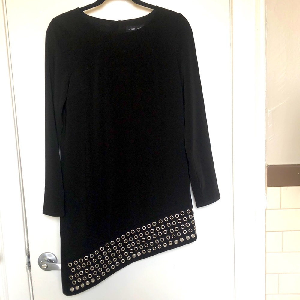 Black asymmetrical dress with chain hole detailing